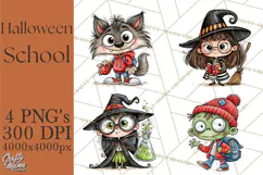 Halloween School Clipart Creepy Cute Monster Students PNG Product Image 1
