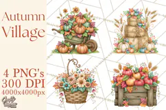 Autumn Village Clipart PNG, Cozy Fall Cottage Town Product Image 1