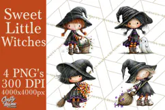 Sweet Little Witches PNG, Cute Halloween Witch Clip Art Product Image 1