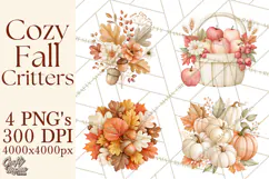 Fall Animals Clipart PNG, Autumn Floral Designs Product Image 1
