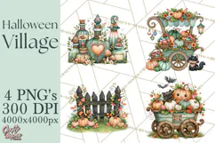 Halloween Village Clipart PNG, Spooky Cottage Town Product Image 1