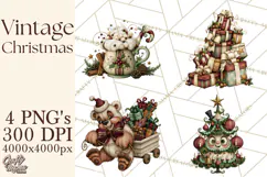 Vintage Christmas Clipart PNG, Christmas Retro Characters Product Image 1