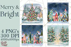 Merry And Bright Christmas Watercolor PNG Product Image 1