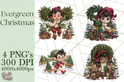 Christmas Tree Farm PNG Clipart, Santa & Elf Characters Product Image 1