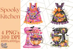 Bright Halloween Kitchen Clipart PNG, Spooky Aprons Mixers Product Image 1