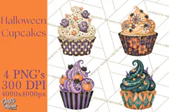Halloween Cupcake Clipart PNG, Halloween Sweet Treats Product Image 1