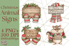 Christmas Animal Clipart PNG, Festive Animals Sign Clip Art Product Image 1