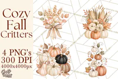 Fall Animals Clipart PNG, Autumn Floral Designs Product Image 1