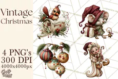 Vintage Christmas Clipart PNG, Christmas Retro Characters Product Image 1
