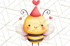 Bee Valentine Clipart PNG, Cute Kawaii Bee With Hearts Product Image 2