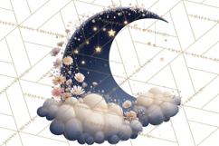 Moon Scenes Clipart, Crescent Moon Art, Starry Sky PNG Product Image 3