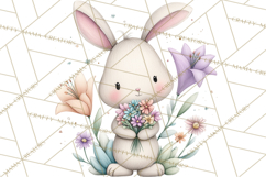 Floral Easter Bunnies Clipart, Cute and Elegant Bunny Easter Product Image 5