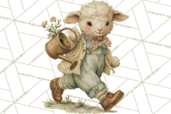 Vintage Spring Lamb Clipart, Whimsical Lamb Gardening Product Image 2