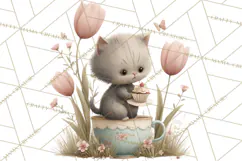 Springtime Baby Animal Clipart PNG, Cute Tea Party Bunnies Product Image 3