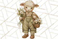 Vintage Spring Lamb Clipart, Whimsical Lamb Gardening Product Image 3