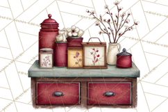 Farmhouse Cherry Kitchen Clipart, Rustic Cherry Kitchen Png Product Image 5