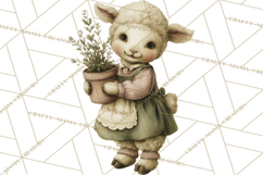 Vintage Spring Lamb Clipart, Whimsical Lamb Gardening Product Image 2
