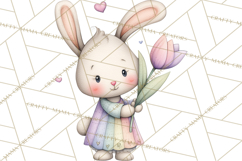 Floral Easter Bunnies Clipart, Cute and Elegant Bunny Easter Product Image 2