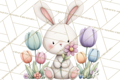 Floral Easter Bunnies Clipart, Cute and Elegant Bunny Easter Product Image 3