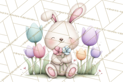 Floral Easter Bunnies Clipart, Cute and Elegant Bunny Easter Product Image 4