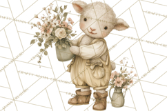 Vintage Spring Lamb Clipart, Whimsical Lamb Gardening Product Image 4