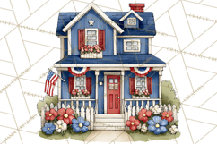 Patriotic Town Clipart, 4th of July Houses and Shops Png Product Image 2
