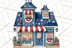 Patriotic Town Clipart, 4th of July Houses and Shops Png Product Image 3