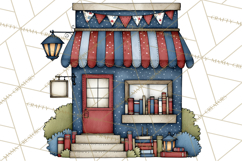 Patriotic Town Clipart, 4th of July Houses and Shops Png Product Image 4