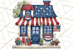 Patriotic Town Clipart, 4th of July Houses and Shops Png Product Image 5