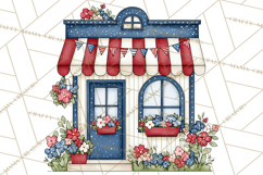 Patriotic Town Clipart, 4th of July Houses and Shops Png Product Image 2