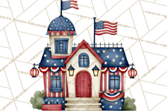 Patriotic Town Clipart, 4th of July Houses and Shops Png Product Image 3
