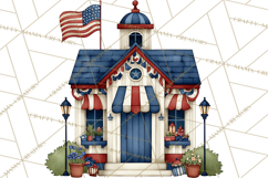 Patriotic Town Clipart, 4th of July Houses and Shops Png Product Image 4