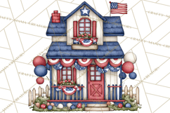 Patriotic Town Clipart, 4th of July Houses and Shops Png Product Image 5