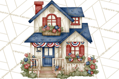 Patriotic Town Clipart, 4th of July Houses and Shops Png Product Image 3