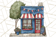 Patriotic Town Clipart, 4th of July Houses and Shops Png Product Image 5