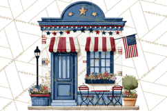 Patriotic Town Clipart, 4th of July Houses and Shops Png Product Image 2