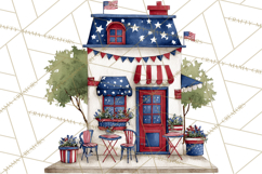 Patriotic Town Clipart, 4th of July Houses and Shops Png Product Image 3