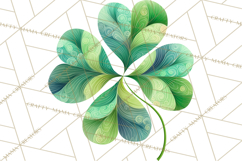 Patterned Four-Leaf Clover Clipart, St Patrick’s Day PNG Product Image 4