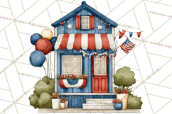 Patriotic Town Clipart, 4th of July Houses and Shops Png Product Image 4