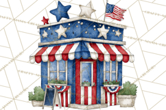 Patriotic Town Clipart, 4th of July Houses and Shops Png Product Image 5