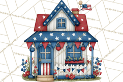 Patriotic Town Clipart, 4th of July Houses and Shops Png Product Image 2