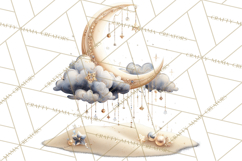 Moon Scenes Clipart, Crescent Moon Art, Starry Sky PNG Product Image 2