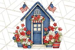 Patriotic Town Clipart, 4th of July Houses and Shops Png Product Image 4