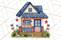 Patriotic Town Clipart, 4th of July Houses and Shops Png Product Image 5