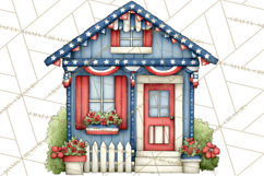 Patriotic Town Clipart, 4th of July Houses and Shops Png Product Image 2
