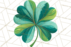 Patterned Four-Leaf Clover Clipart, St Patrick’s Day PNG Product Image 3