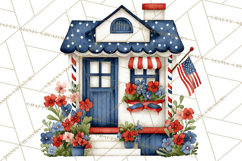 Patriotic Town Clipart, 4th of July Houses and Shops Png Product Image 3