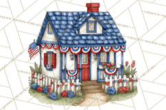 Patriotic Town Clipart, 4th of July Houses and Shops Png Product Image 4