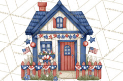 Patriotic Town Clipart, 4th of July Houses and Shops Png Product Image 2