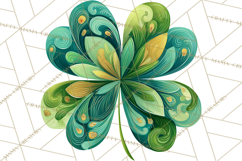 Patterned Four-Leaf Clover Clipart, St Patrick’s Day PNG Product Image 3
